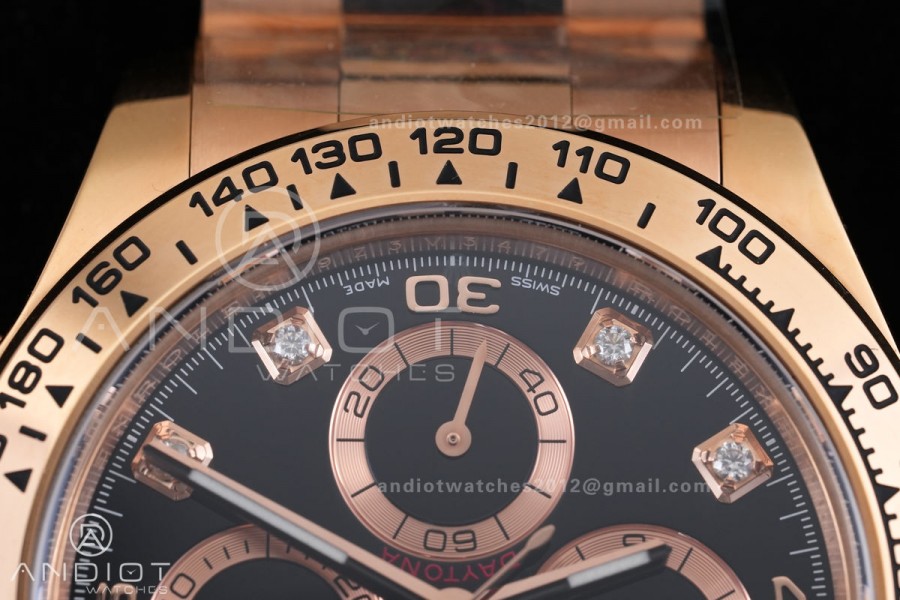 Daytona 116505 VF 1:1 Best Edition 904L Steel Black Diamonds Dial on RG Braclet DD4130