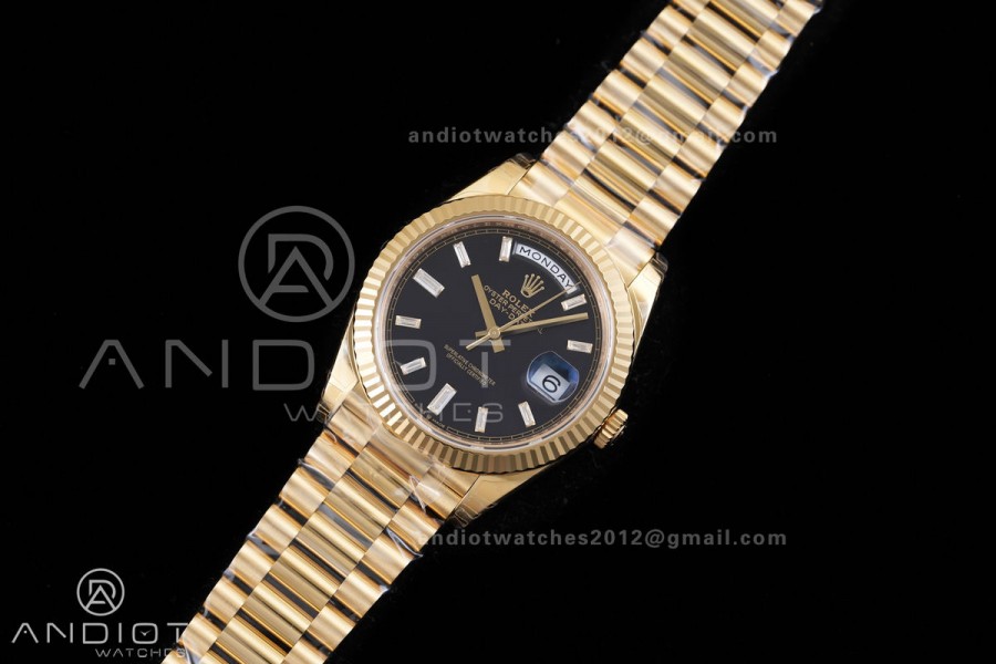 Day Date 228238 40mm Gain Weight V2 VSF 1:1 Best Edition Black Dial T Diamond Marker On YG President Bracelet DD3255