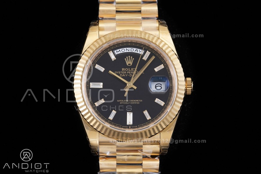 Day Date 228238 40mm Gain Weight V2 VSF 1:1 Best Edition Black Dial T Diamond Marker On YG President Bracelet DD3255