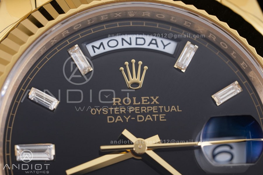 Day Date 228238 40mm Gain Weight V2 VSF 1:1 Best Edition Black Dial T Diamond Marker On YG President Bracelet DD3255