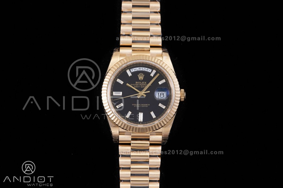 DayDate 228238 40mm VSF 1:1 Best Edition Black Dial T Diamond Marker On YG President Bracelet DD3255