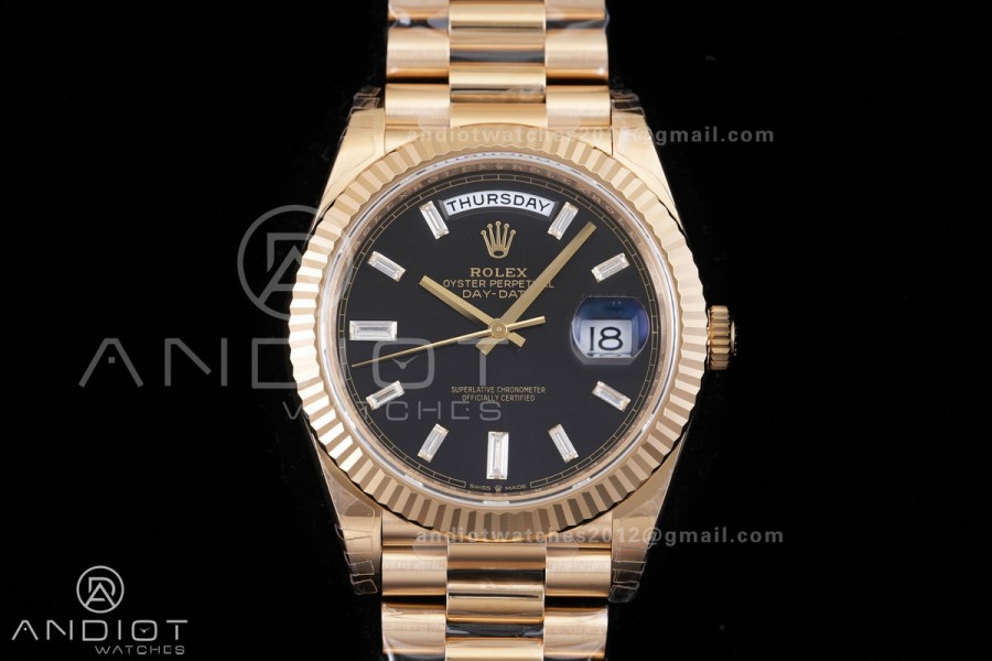 DayDate 228238 40mm VSF 1:1 Best Edition Black Dial T Diamond Marker On YG President Bracelet DD3255