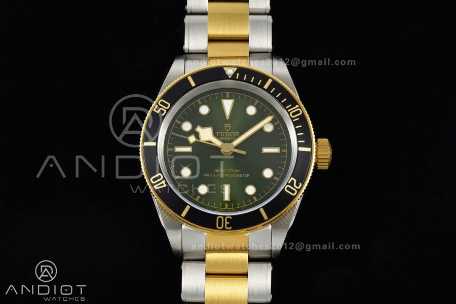 Black bay 41 SS/YG BLF 1:1 Best Edition Black Bezel Green Dial on Rivet Strap A2824