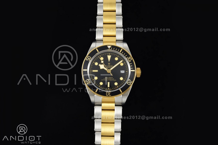 Black bay 41 SS/YG BLF 1:1 Best Edition Black Bezel Black Dial on Rivet Strap A2824
