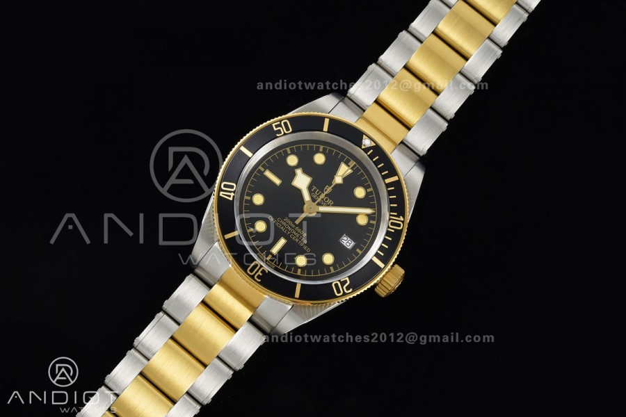 Black bay 41 SS/YG BLF 1:1 Best Edition Black Bezel Black Dial on Rivet Strap A2824