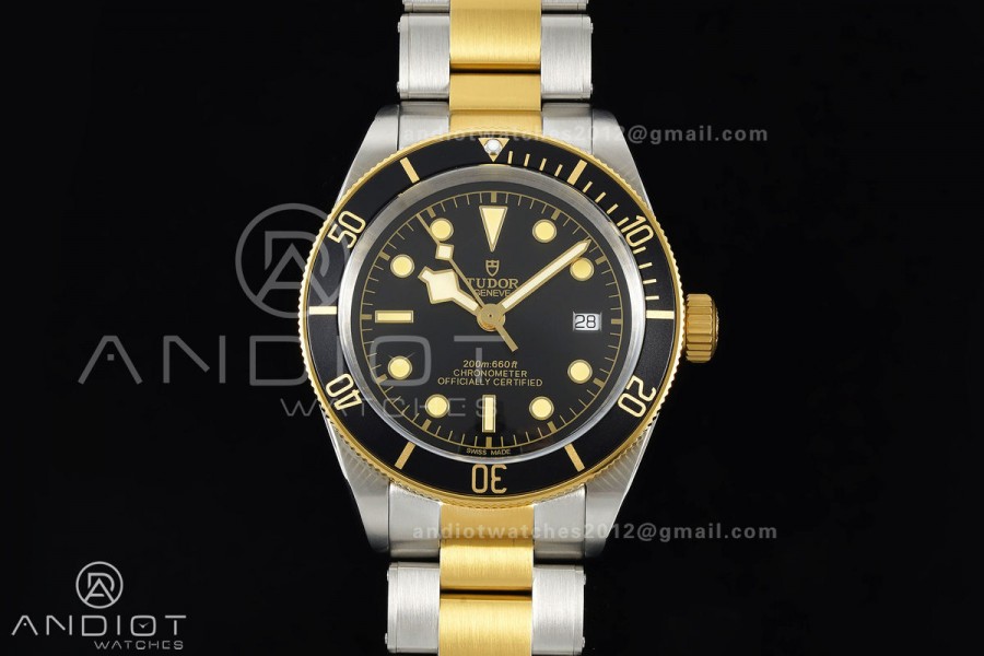 Black bay 41 SS/YG BLF 1:1 Best Edition Black Bezel Black Dial on Rivet Strap A2824