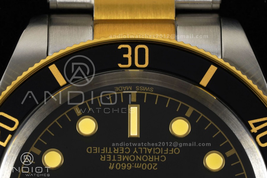 Black bay 41 SS/YG BLF 1:1 Best Edition Black Bezel Black Dial on Rivet Strap A2824