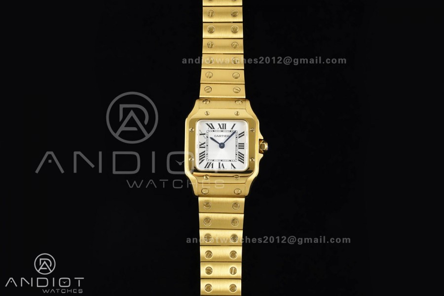 Santos WGSA0107 27x34.5mm YG BLF 1:1 Best Edition Silver Dial On SS SmartLinks Bracelet Ronda Quartz