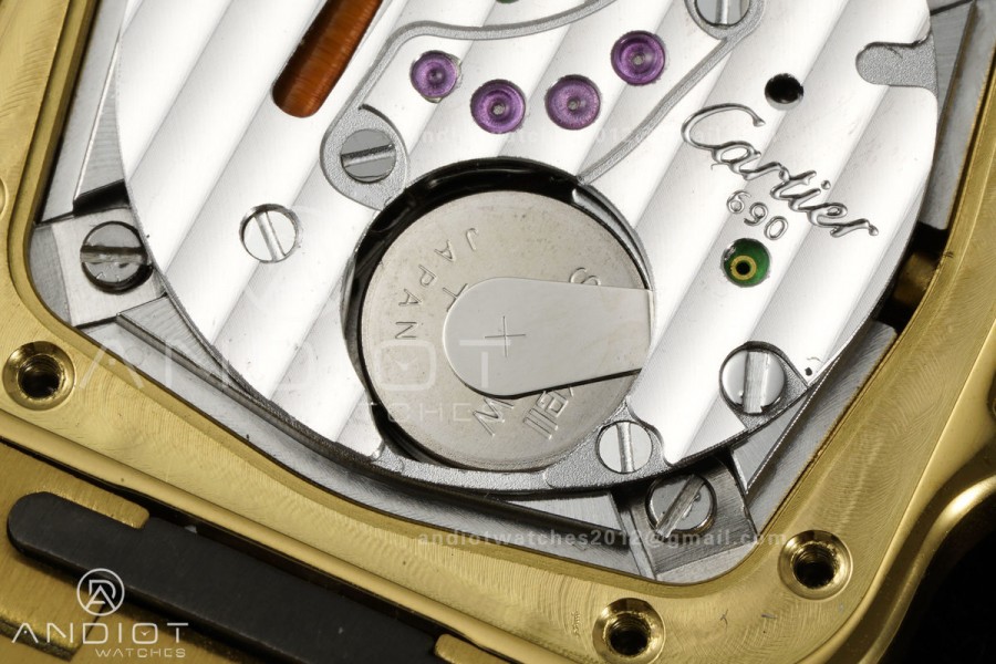 Santos WGSA0107 27x34.5mm YG BLF 1:1 Best Edition Silver Dial On SS SmartLinks Bracelet Ronda Quartz