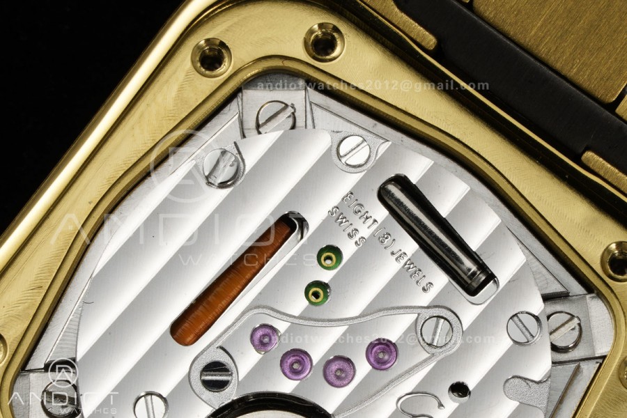 Santos WGSA0107 27x34.5mm YG BLF 1:1 Best Edition Silver Dial On SS SmartLinks Bracelet Ronda Quartz