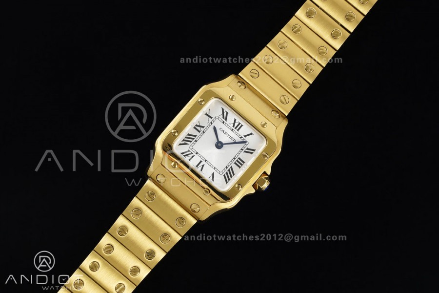Santos WGSA0107 27x34.5mm YG BLF 1:1 Best Edition Silver Dial On SS SmartLinks Bracelet Ronda Quartz