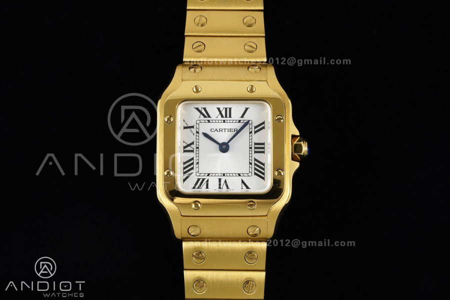 Santos WGSA0107 27x34.5mm YG BLF 1:1 Best Edition Silver Dial On SS SmartLinks Bracelet Ronda Quartz