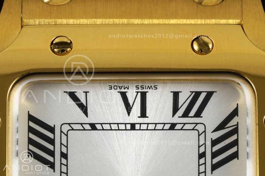 Santos WGSA0107 27x34.5mm YG BLF 1:1 Best Edition Silver Dial On SS SmartLinks Bracelet Ronda Quartz