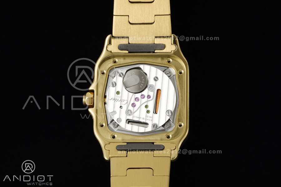 Santos WGSA0107 27x34.5mm YG BLF 1:1 Best Edition Silver Dial On SS SmartLinks Bracelet Ronda Quartz