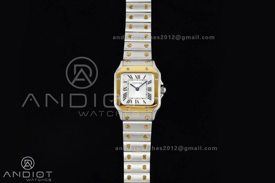 Santos W2SA0033 27x34.5mm SS/YG BLF 1:1 Best Edition Silver Dial On SS SmartLinks Bracelet Ronda Quartz