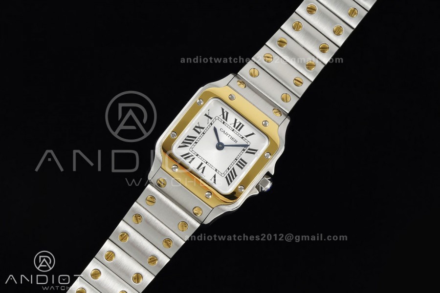 Santos W2SA0033 27x34.5mm SS/YG BLF 1:1 Best Edition Silver Dial On SS SmartLinks Bracelet Ronda Quartz