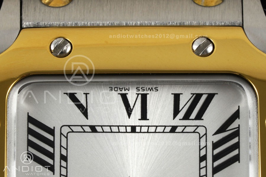 Santos W2SA0033 27x34.5mm SS/YG BLF 1:1 Best Edition Silver Dial On SS SmartLinks Bracelet Ronda Quartz