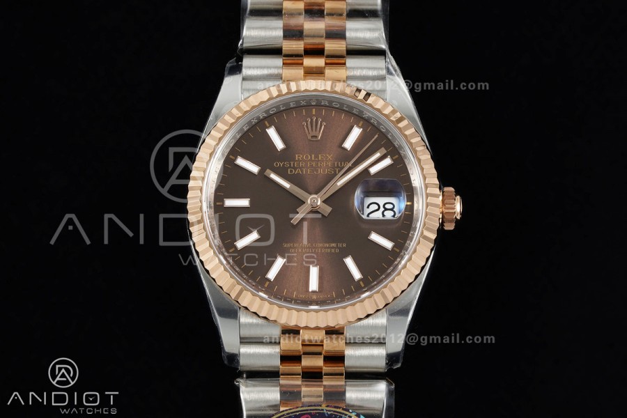 DateJust 36 126231 SS/RG VF 1:1 Best Edition Brown Stick Dial on Jubilee Bracelet DD3235