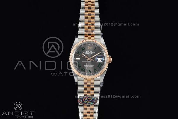 DateJust 36 126231 SS/RG VF 1:1 Best Edition Gray Dial Green Roman on Jubilee Bracelet DD3235