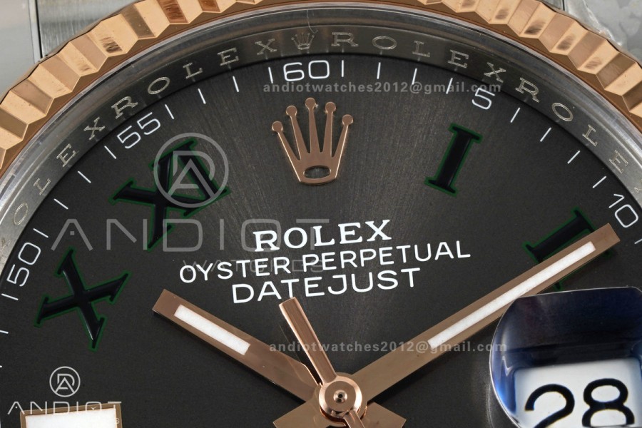 DateJust 36 126231 SS/RG VF 1:1 Best Edition Gray Dial Green Roman on Jubilee Bracelet DD3235