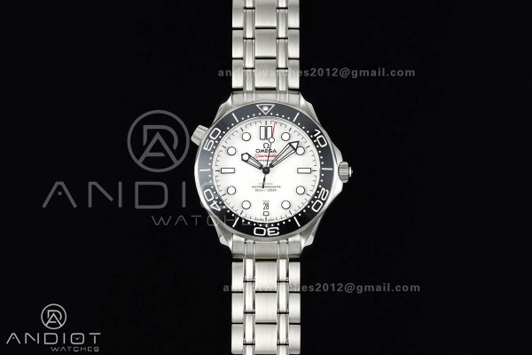Seamaster Diver 300M SS ORF 1:1 Best Edition Black Ceramic White Dial on SS Bracelet OR8800 Super Clone