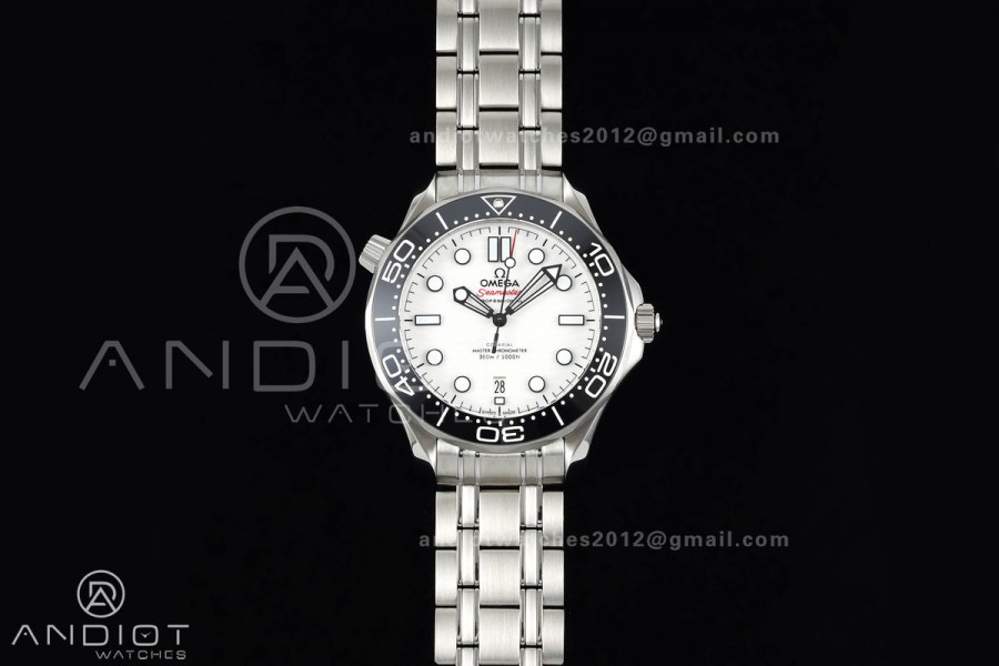 Seamaster Diver 300M SS ORF 1:1 Best Edition Black Ceramic White Dial on SS Bracelet OR8800 Super Clone