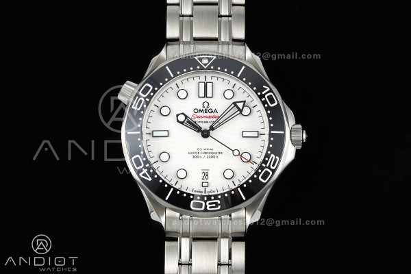 Seamaster Diver 300M SS ORF 1:1 Best Edition Black Ceramic White Dial on SS Bracelet OR8800 Super Clone