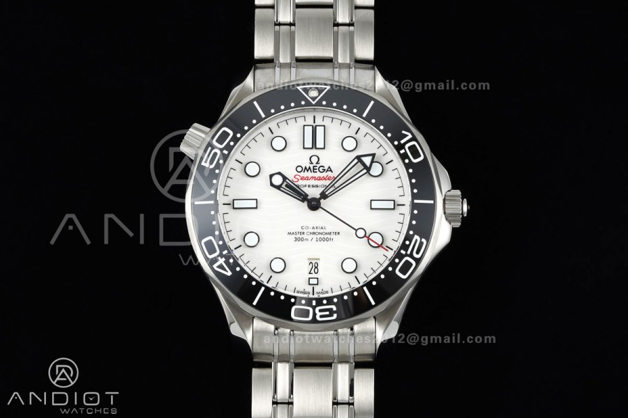 Seamaster Diver 300M SS ORF 1:1 Best Edition Black Ceramic White Dial on SS Bracelet OR8800 Super Clone