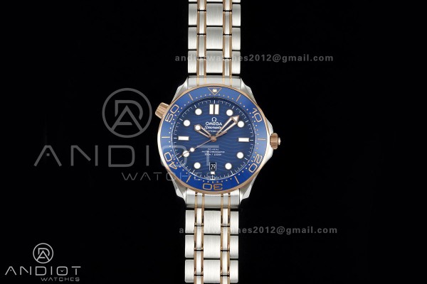 Seamaster Diver 300M SS/RG ORF 1:1 Best Edition Blue Ceramic Blue Dial on SS/RG Bracelet OR8800 Super Clone
