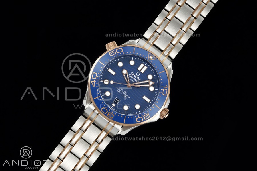 Seamaster Diver 300M SS/RG ORF 1:1 Best Edition Blue Ceramic Blue Dial on SS/RG Bracelet OR8800 Super Clone