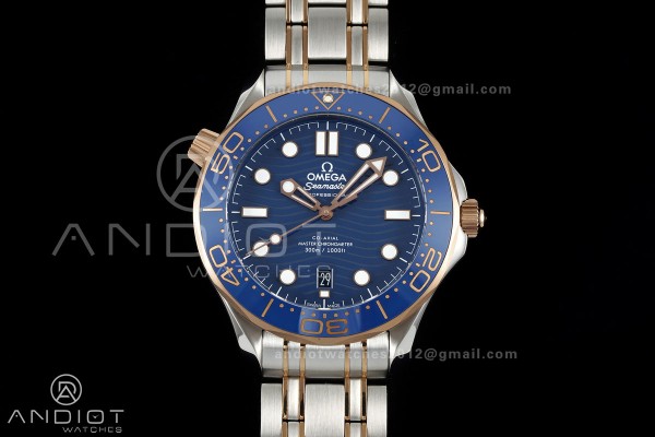 Seamaster Diver 300M SS/RG ORF 1:1 Best Edition Blue Ceramic Blue Dial on SS/RG Bracelet OR8800 Super Clone
