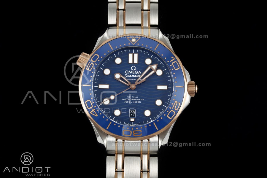 Seamaster Diver 300M SS/RG ORF 1:1 Best Edition Blue Ceramic Blue Dial on SS/RG Bracelet OR8800 Super Clone