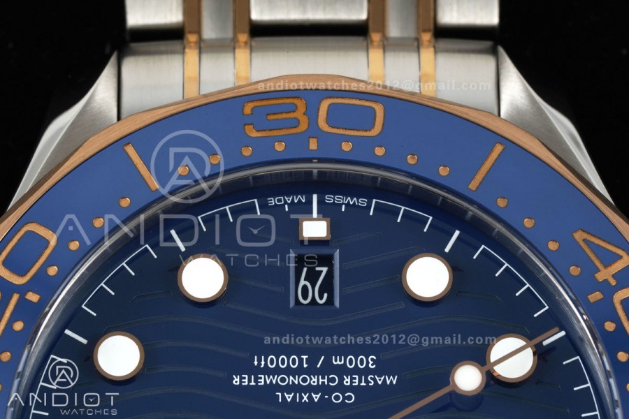 Seamaster Diver 300M SS/RG ORF 1:1 Best Edition Blue Ceramic Blue Dial on SS/RG Bracelet OR8800 Super Clone