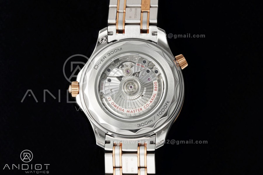 Seamaster Diver 300M SS/RG ORF 1:1 Best Edition Blue Ceramic Blue Dial on SS/RG Bracelet OR8800 Super Clone