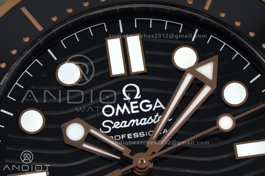 Seamaster Diver 300M SS/RG ORF 1:1 Best Edition Black Ceramic Black Dial on SS/RG Bracelet OR8800 Super Clone