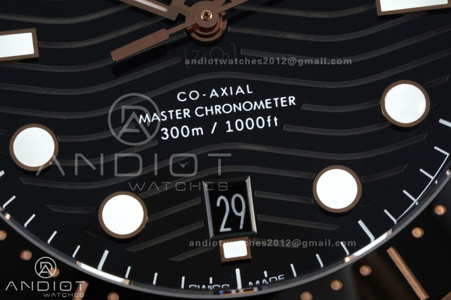 Seamaster Diver 300M SS/RG ORF 1:1 Best Edition Black Ceramic Black Dial on SS/RG Bracelet OR8800 Super Clone