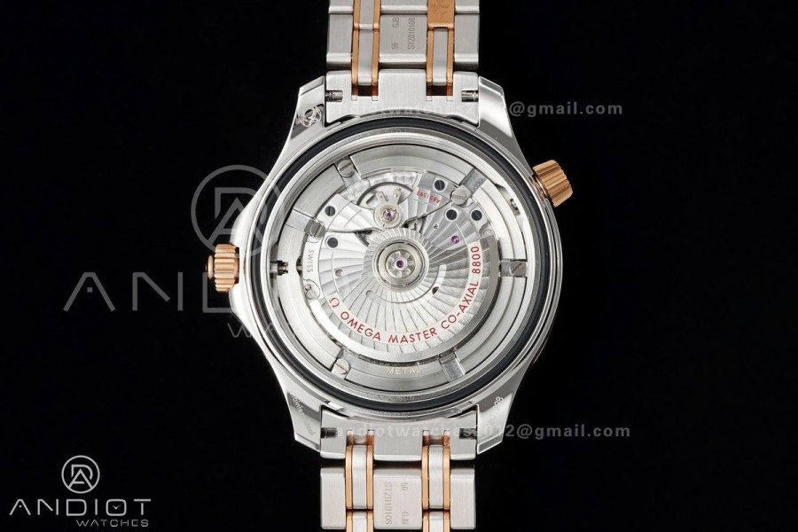 Seamaster Diver 300M SS/RG ORF 1:1 Best Edition Black Ceramic Black Dial on SS/RG Bracelet OR8800 Super Clone