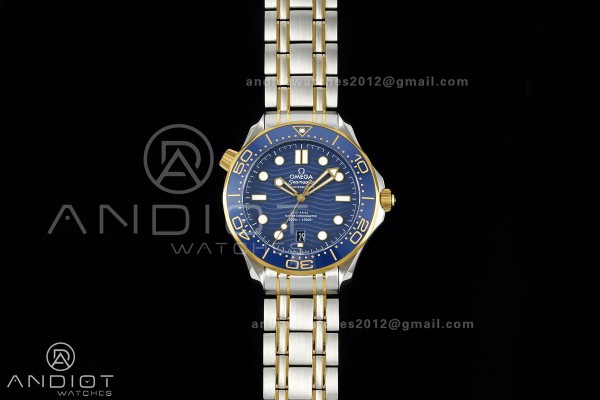 Seamaster Diver 300M SS/YG ORF 1:1 Best Edition Blue Ceramic Blue Dial on SS/YG Bracelet OR8800 Super Clone
