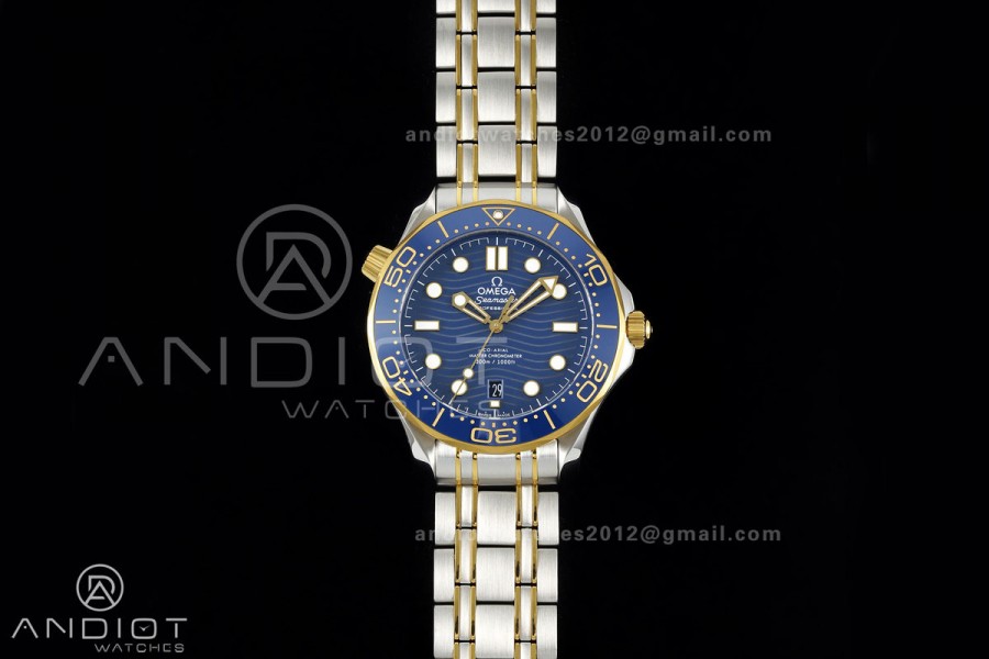 Seamaster Diver 300M SS/YG ORF 1:1 Best Edition Blue Ceramic Blue Dial on SS/YG Bracelet OR8800 Super Clone
