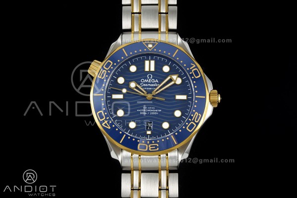 Seamaster Diver 300M SS/YG ORF 1:1 Best Edition Blue Ceramic Blue Dial on SS/YG Bracelet OR8800 Super Clone