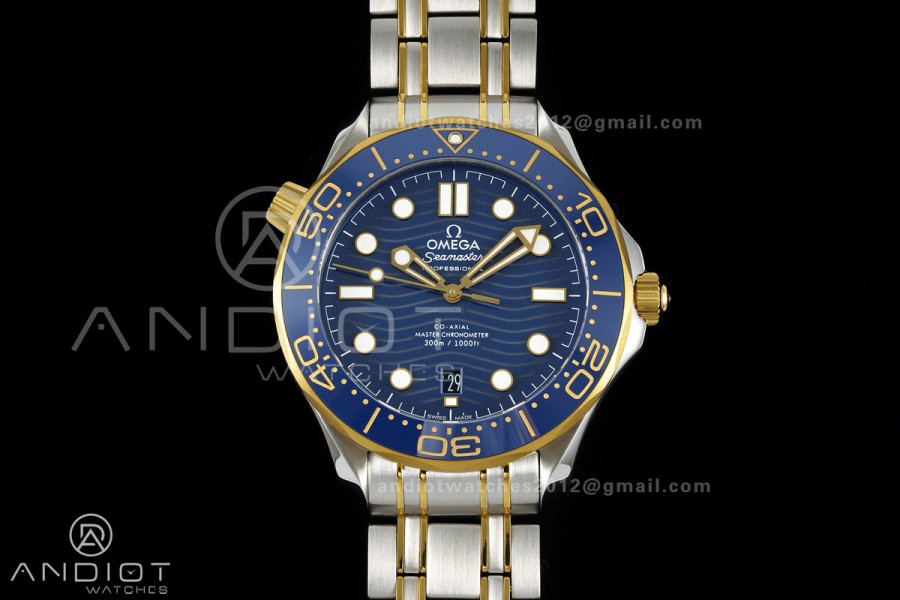 Seamaster Diver 300M SS/YG ORF 1:1 Best Edition Blue Ceramic Blue Dial on SS/YG Bracelet OR8800 Super Clone