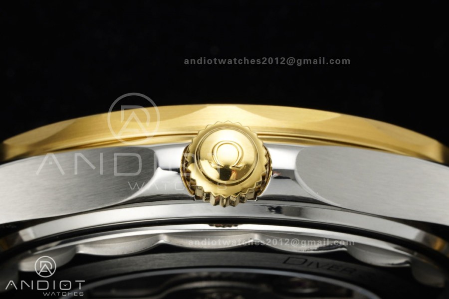 Seamaster Diver 300M SS/YG ORF 1:1 Best Edition Black Ceramic Black Dial on SS/YG Bracelet OR8800 Super Clone