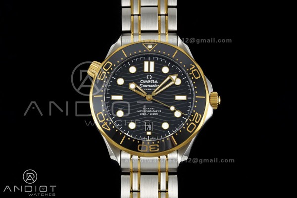 Seamaster Diver 300M SS/YG ORF 1:1 Best Edition Black Ceramic Black Dial on SS/YG Bracelet OR8800 Super Clone