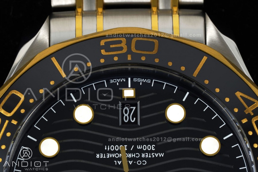 Seamaster Diver 300M SS/YG ORF 1:1 Best Edition Black Ceramic Black Dial on SS/YG Bracelet OR8800 Super Clone