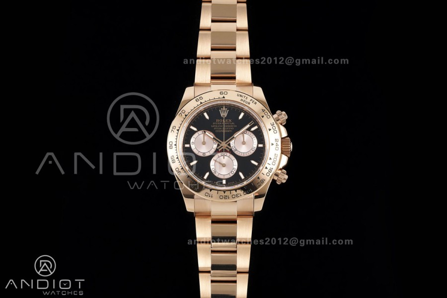 Daytona 126505 RG UFO 1:1 Best Edition Black/RG Dial on RG Bracelet UF4131 (Free Sprung)