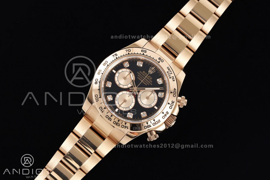 Daytona 126505 RG UFO 1:1 Best Edition Black/RG Diamonds Dial on RG Bracelet UF4131 (Free Sprung)