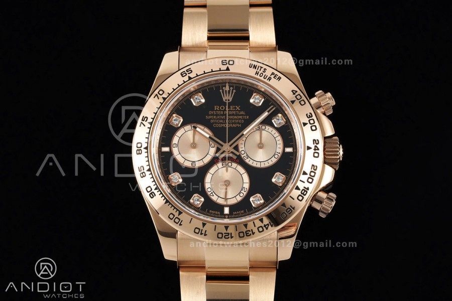 Daytona 126505 RG UFO 1:1 Best Edition Black/RG Diamonds Dial on RG Bracelet UF4131 (Free Sprung)