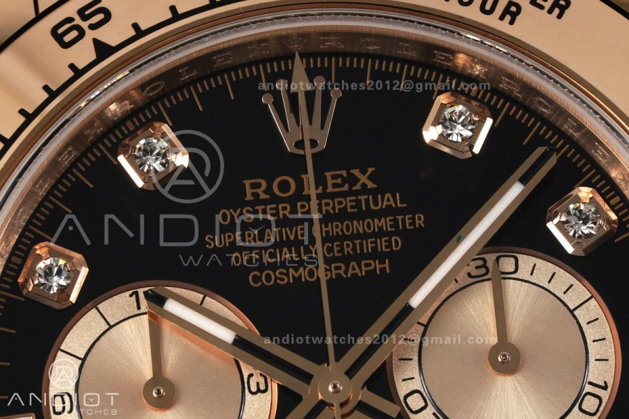 Daytona 126505 RG UFO 1:1 Best Edition Black/RG Diamonds Dial on RG Bracelet UF4131 (Free Sprung)