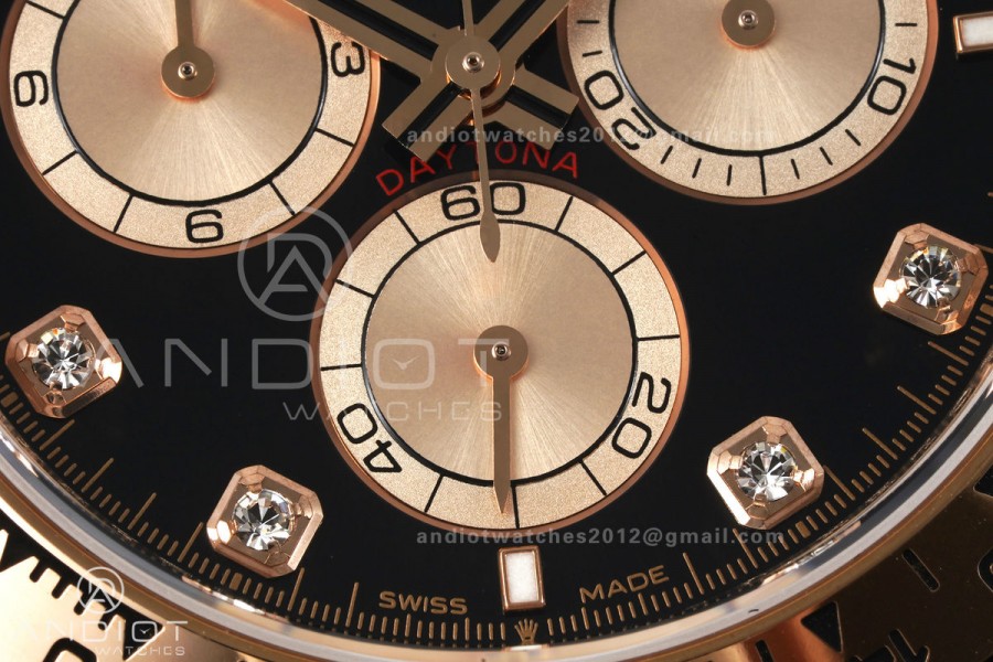 Daytona 126505 RG UFO 1:1 Best Edition Black/RG Diamonds Dial on RG Bracelet UF4131 (Free Sprung)