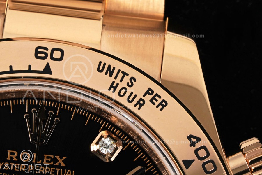 Daytona 126505 RG UFO 1:1 Best Edition Black/RG Diamonds Dial on RG Bracelet UF4131 (Free Sprung)